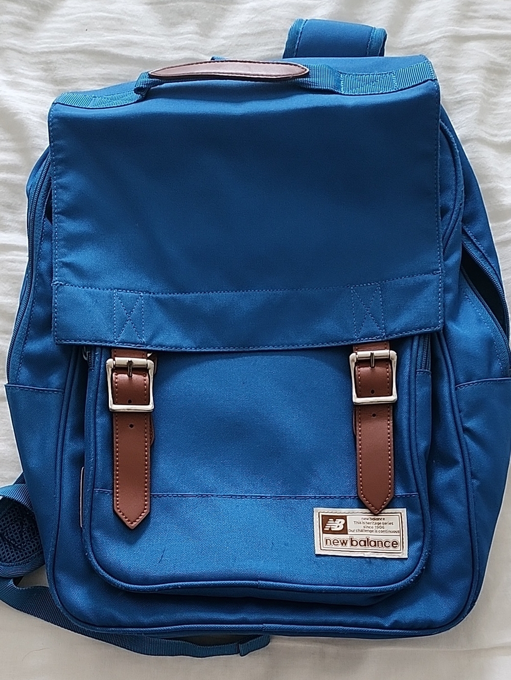 New Balance  Bright Blue Backpack with Brown Accents